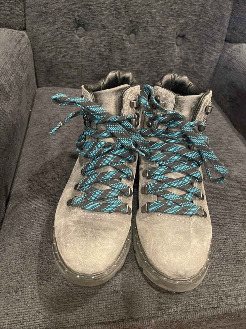 Sorel Gray Suede Lace-Up Hiking Boots with Teal Accent Laces